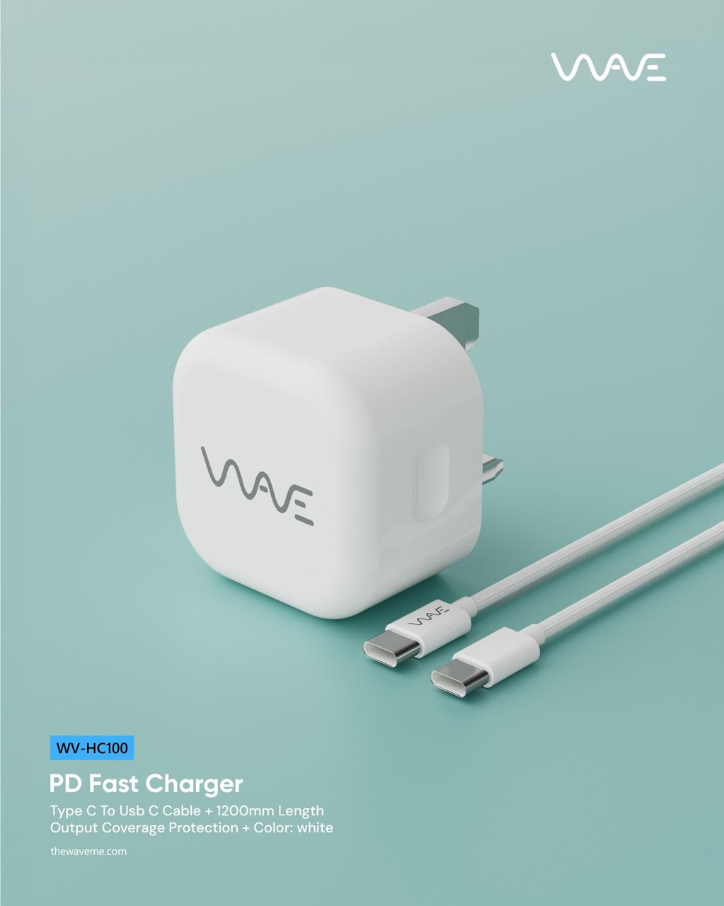 Wave PD Fast Charger + Type-C Cable - WV-HC100 - Visilex Trading UAE